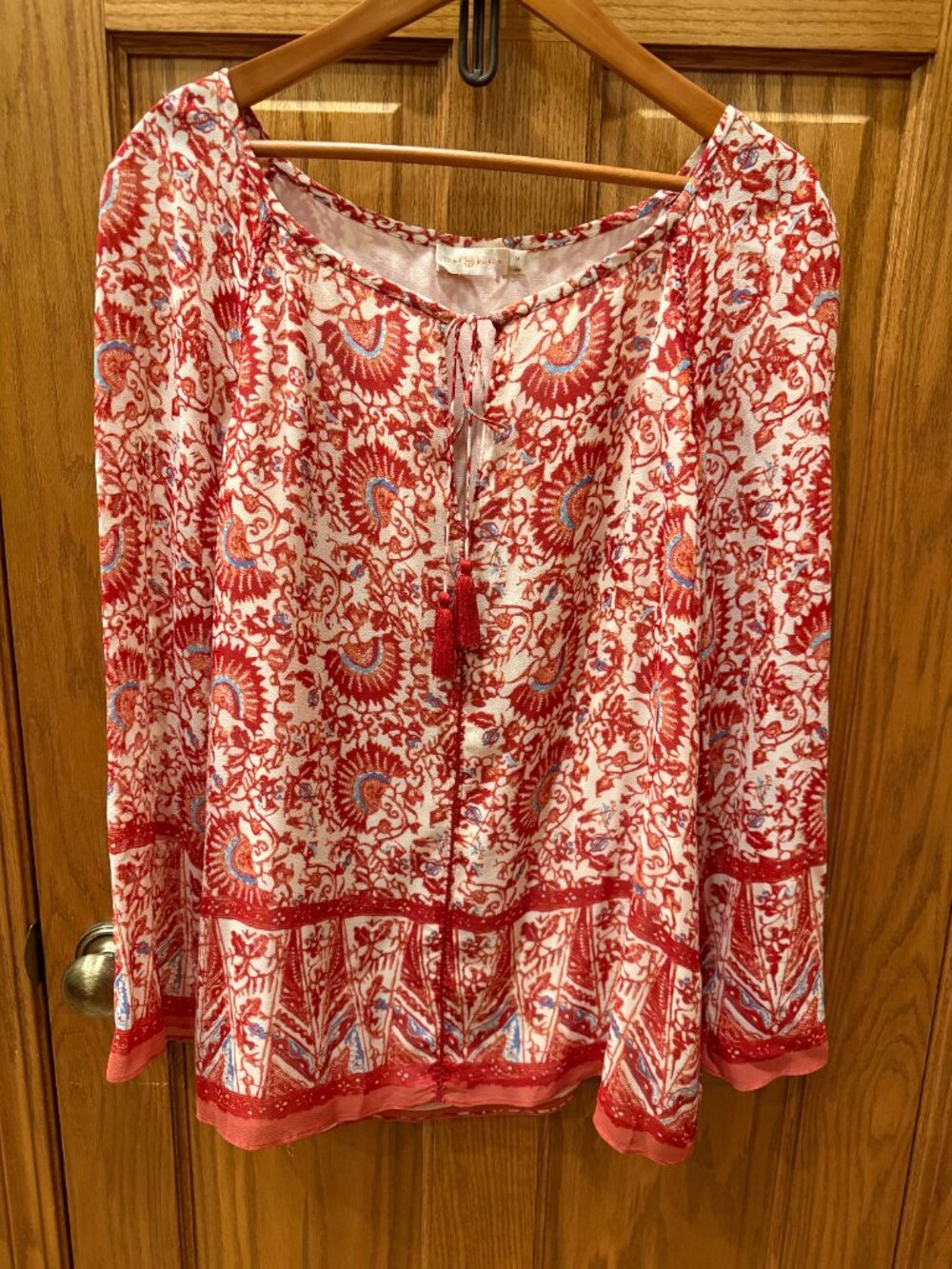 TORY BURCH ‘Danica' Silk Top In Madura Acai Red Size 14 - Picture 5 of 11